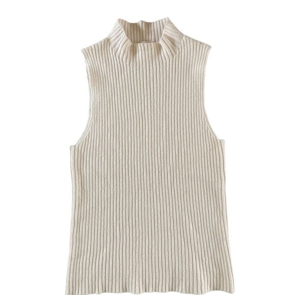 Milio Milano Sleeveless Ribbed Knit Top NWOT Mock Neck In Ivory Cream - Picture 3 of 7